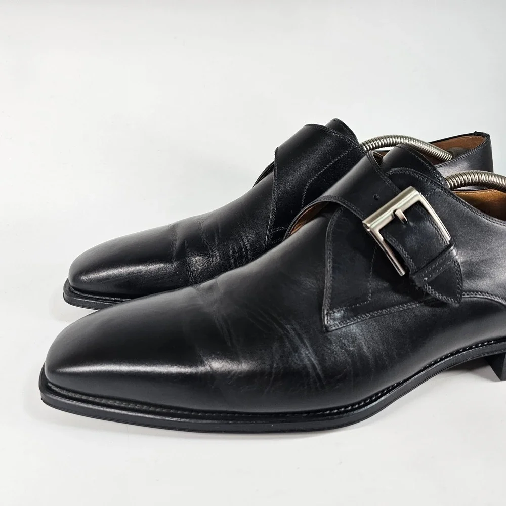 Magnanni Black Leather Single Monk Strap Loafers